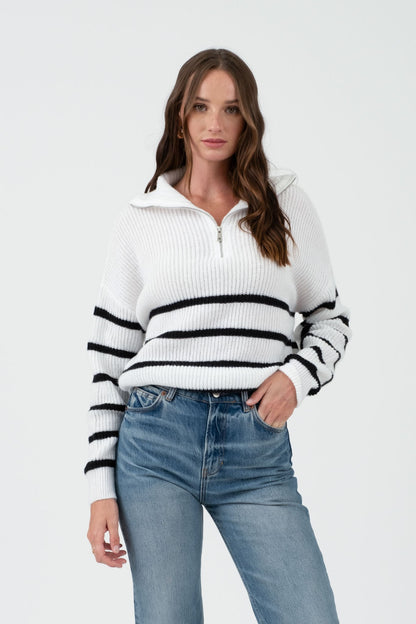 Striped Half Zip Sweater