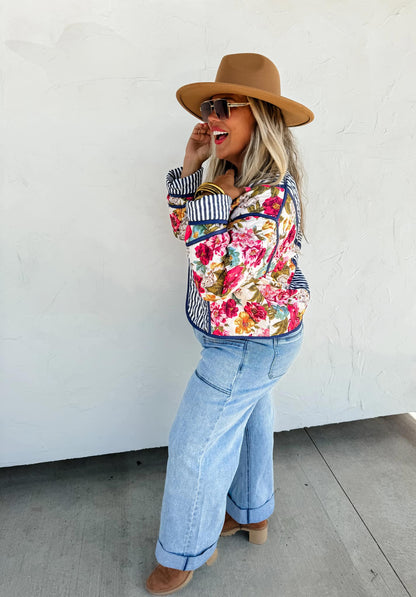 Quilted Floral and Stripe Jacket