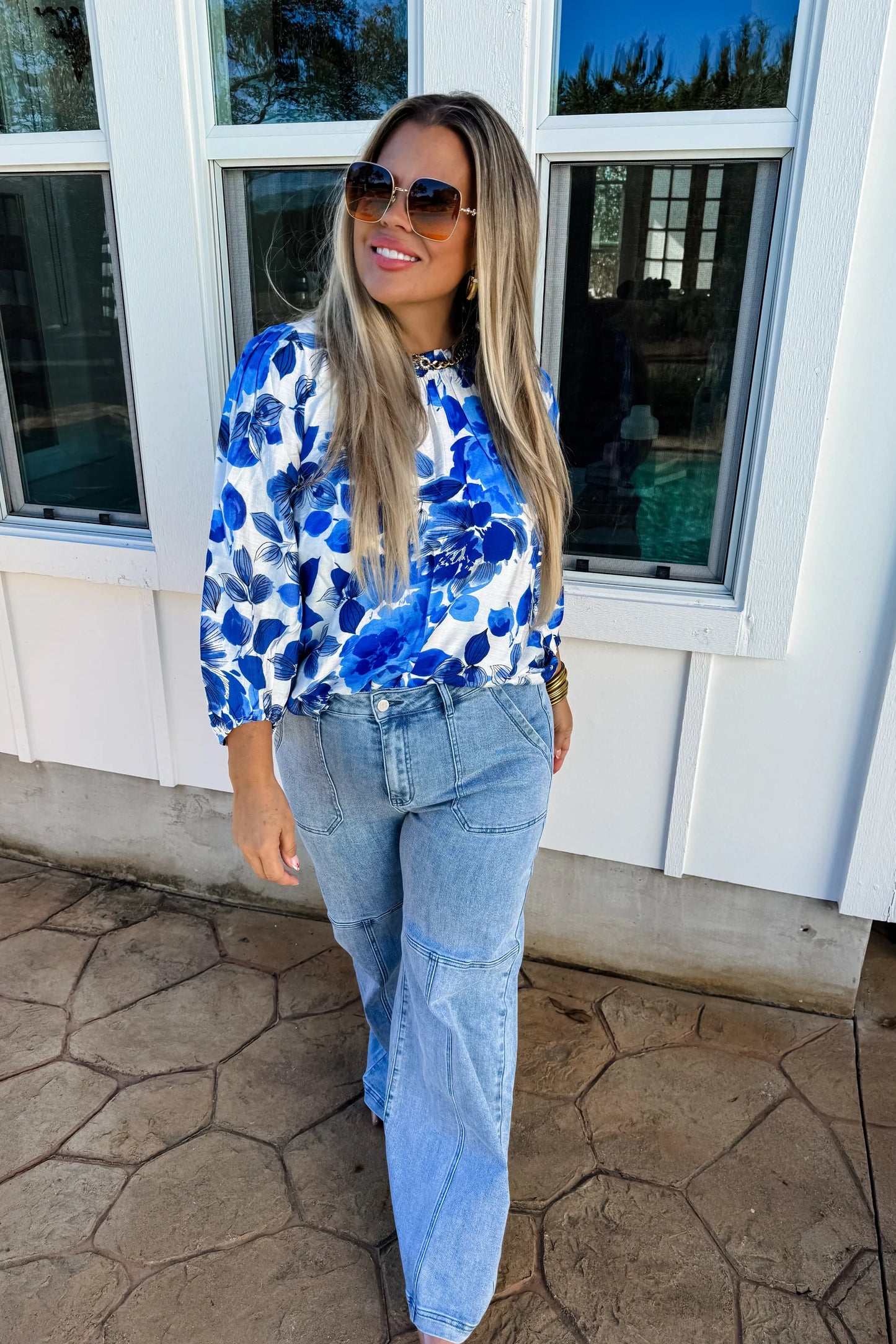 Floral Bubble Sleeve Top