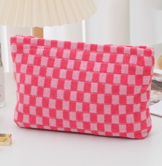 Checkered Cosmetic Bag Clutch