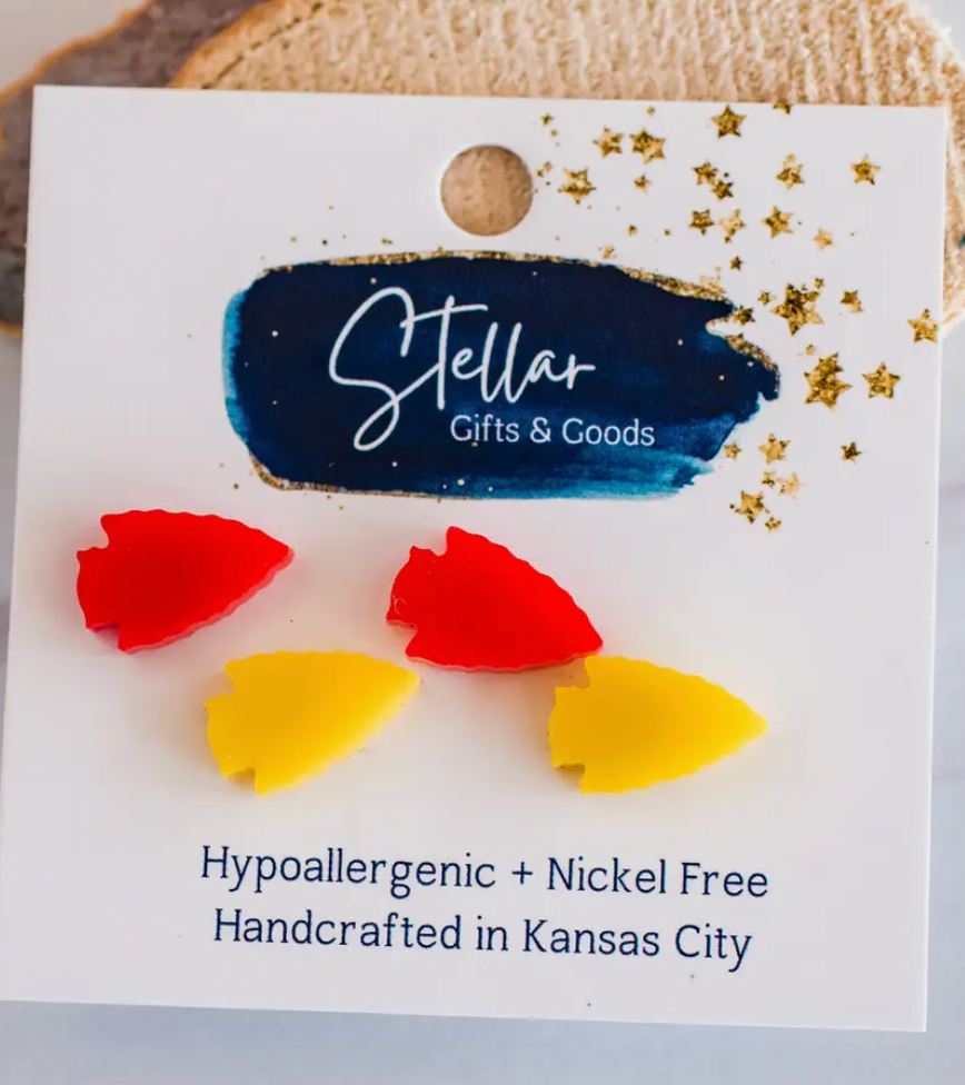 Retro Red & Yellow Arrowhead Studs 2 Pack