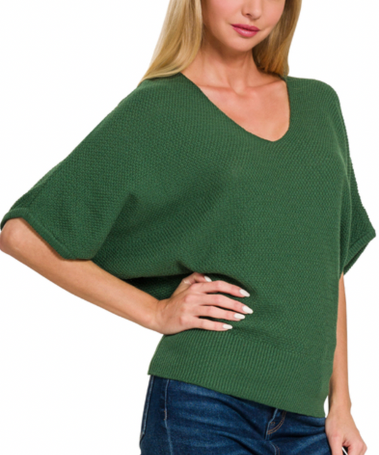 V-Neck Short Sleeve Dolman Sweater