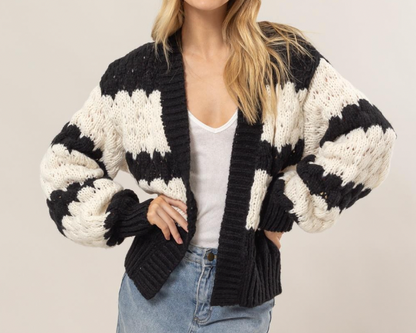 Scallop Striped Open Front Cardigan