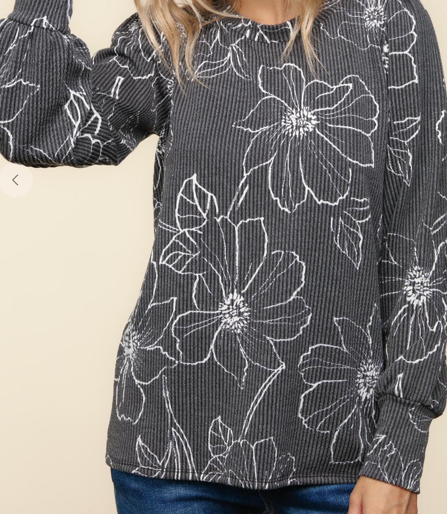 Ribbed Floral Long Sleeve