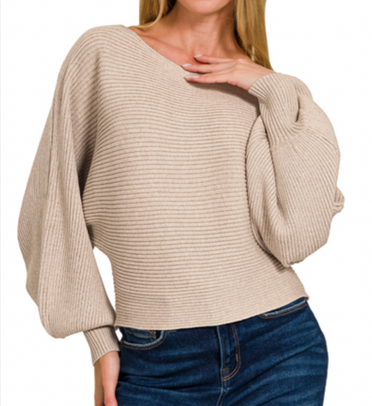 Boat Neck Balloon Sleeve Sweater