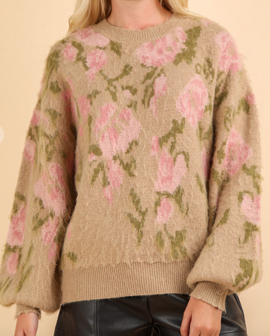 Floral Print Knit Sweater