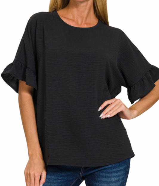 Woven Airflow Ruffle Sleeve Top