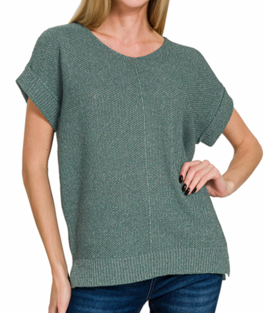 Center Seam Short Sleeve Sweater